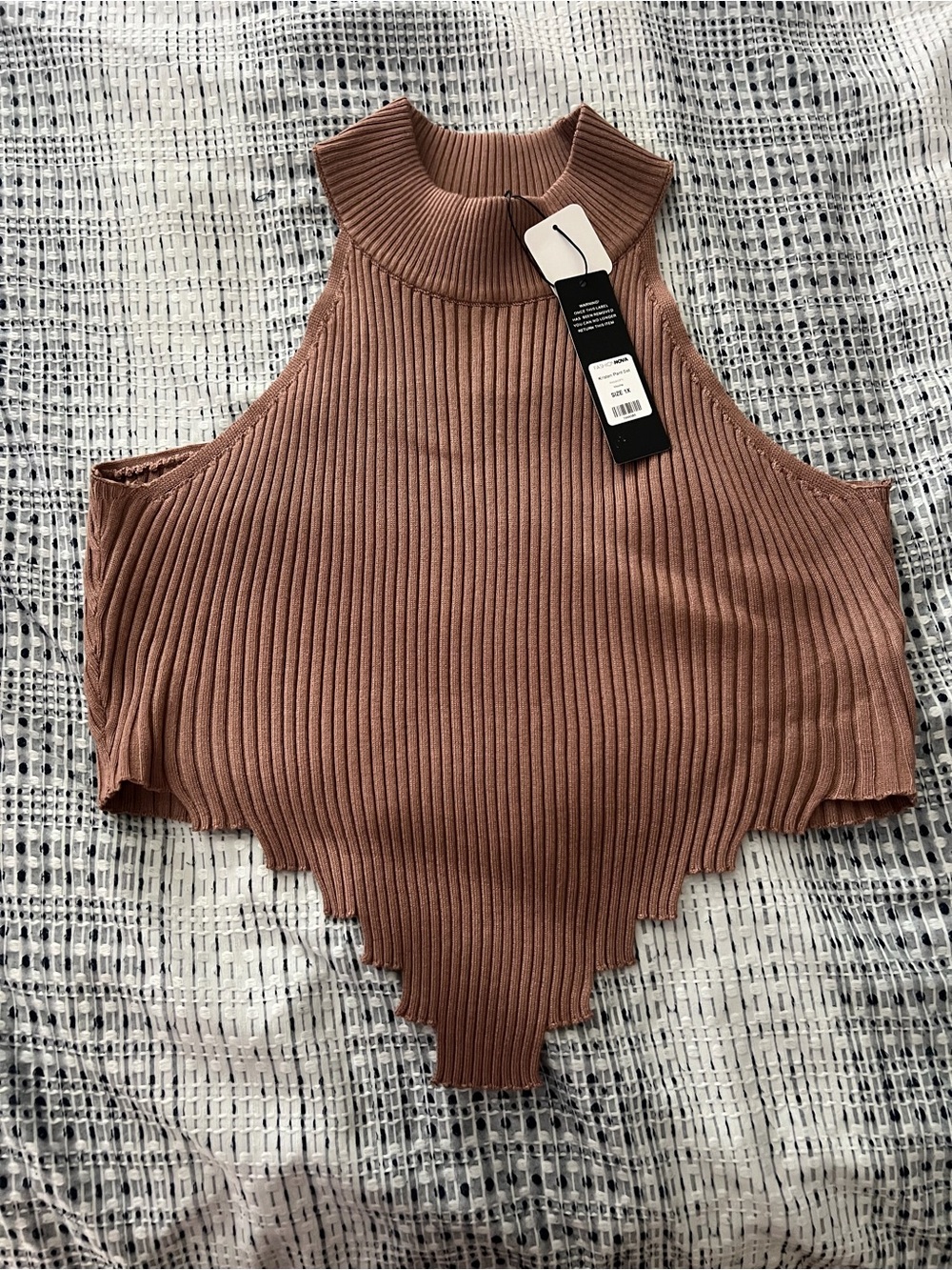 Ribbed Mock Neck Sleeveless Crop Top matching pant set-Brown